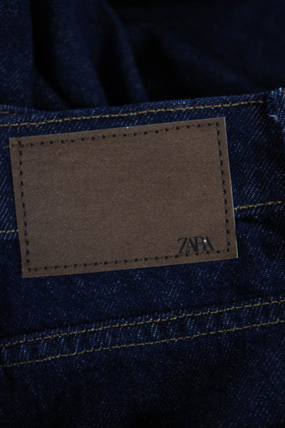 Zara Womens Cropped Wide Leg 90s Jeans Dark Blue Size 0