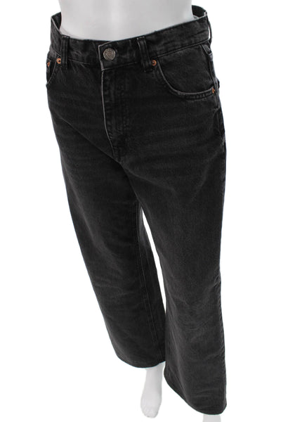 Zara Unisex Cropped Wide Leg Jeans Dark Gray High Rise Size 4
