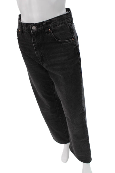 Zara Unisex Cropped Wide Leg Jeans Dark Gray High Rise Size 4