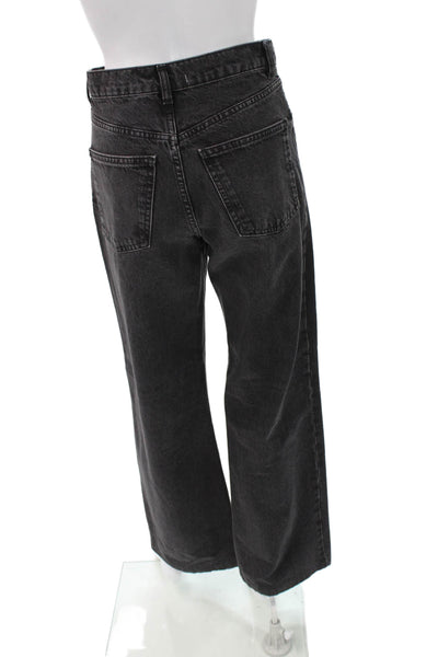 Zara Unisex Cropped Wide Leg Jeans Dark Gray High Rise Size 4