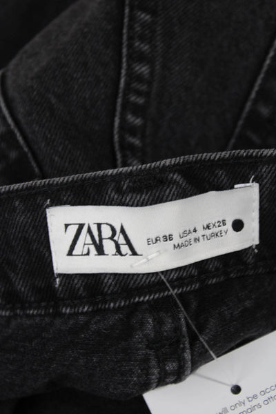 Zara Unisex Cropped Wide Leg Jeans Dark Gray High Rise Size 4