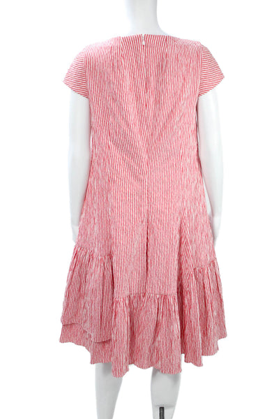 Talbot Runhof Women A-Line Striped Red Short Sleeve Button Dress Size 8