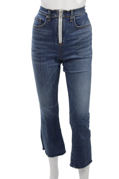 Veronica Beard Womens Cropped Flared Dark Blue Jeans High Rise Button Size 28