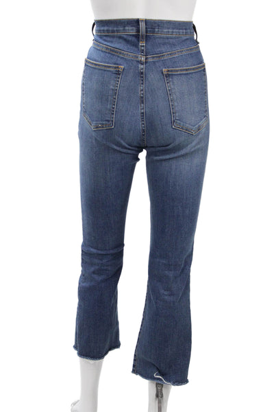 Veronica Beard Womens Cropped Flared Dark Blue Jeans High Rise Button Size 28