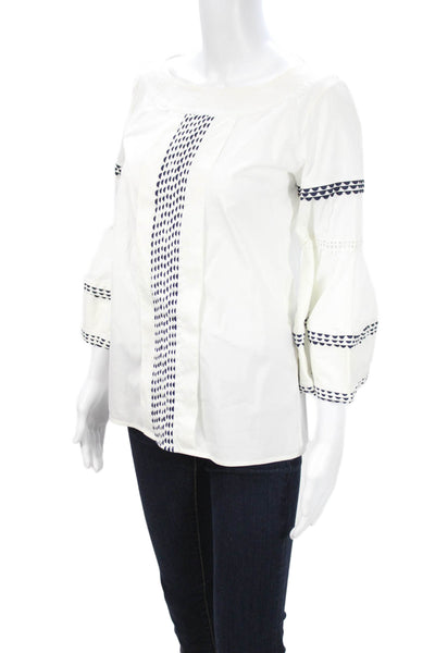 Oscar de la Renta Women White Square Neck Blouse 3/4 Sleeve Size 4