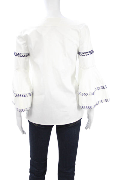 Oscar de la Renta Women White Square Neck Blouse 3/4 Sleeve Size 4