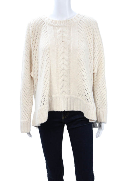 Enza Costa Womens Pullover Beige Alpaca Wool Crew Neck Long Sleeve Size S