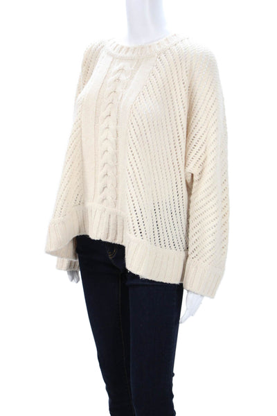 Enza Costa Womens Pullover Beige Alpaca Wool Crew Neck Long Sleeve Size S
