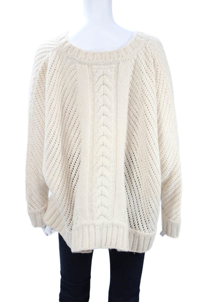 Enza Costa Womens Pullover Beige Alpaca Wool Crew Neck Long Sleeve Size S