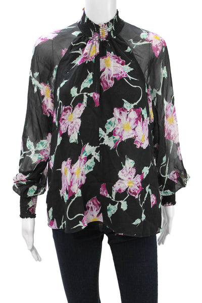 ALC Womens Silk Floral High Neck Long Sleeve Blouse Size 2