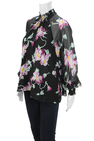 ALC Womens Silk Floral High Neck Long Sleeve Blouse Size 2