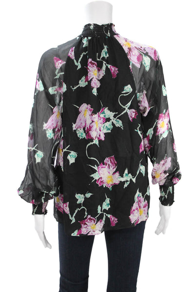 ALC Womens Silk Floral High Neck Long Sleeve Blouse Size 2