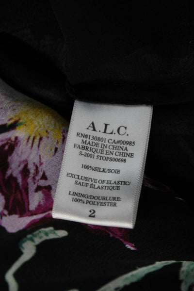 ALC Womens Silk Floral High Neck Long Sleeve Blouse Size 2