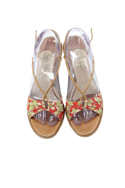 Cole Haan Women's Open Toe Ankle Wrap Wedge Sandals Floral Size 8