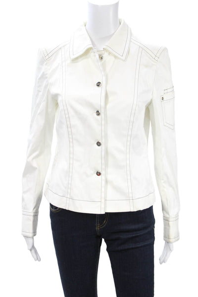 Escada Womens White Cotton Collared Long Sleeve Button Jacket Designer Size 36