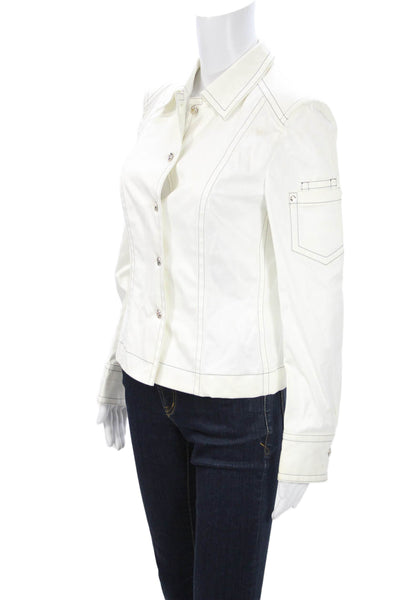 Escada Womens White Cotton Collared Long Sleeve Button Jacket Designer Size 36