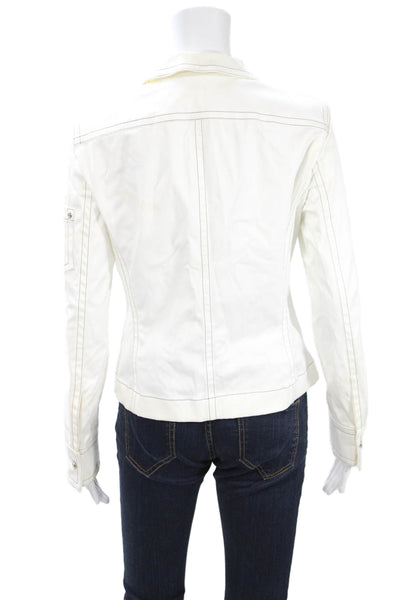 Escada Womens White Cotton Collared Long Sleeve Button Jacket Designer Size 36