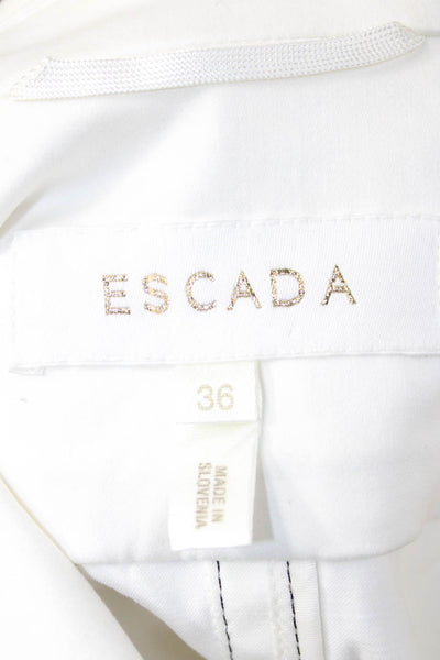 Escada Womens White Cotton Collared Long Sleeve Button Jacket Designer Size 36