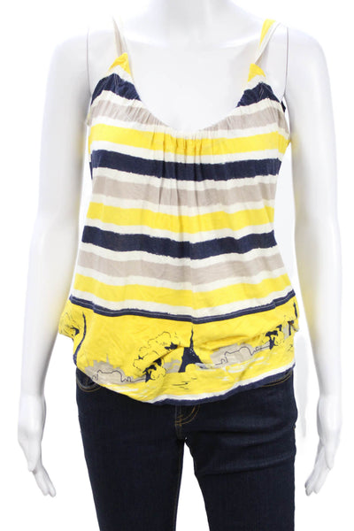 Cacharel Women Yellow Striped Viscose Camisole Sleeveless Size S