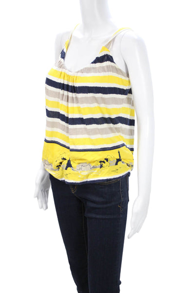 Cacharel Women Yellow Striped Viscose Camisole Sleeveless Size S