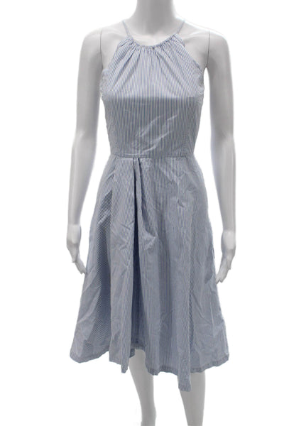 Jason Wu Womens A-Line Sundress Light Blue Striped 100% Cotton High Neck Size 2