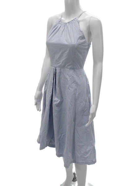 Jason Wu Womens A-Line Sundress Light Blue Striped 100% Cotton High Neck Size 2