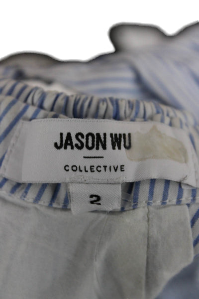 Jason Wu Womens A-Line Sundress Light Blue Striped 100% Cotton High Neck Size 2
