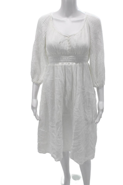 J Crew Women A-Line Sundress White Cotton 3/4 Sleeve Short Petite Size 2XS