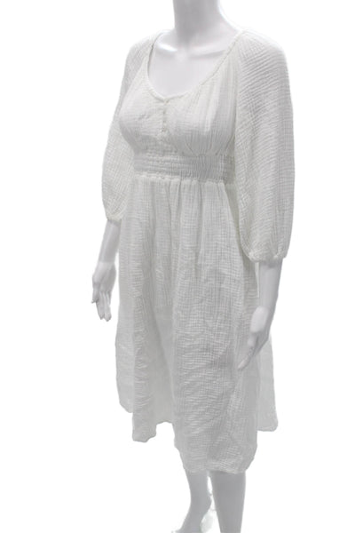 J Crew Women A-Line Sundress White Cotton 3/4 Sleeve Short Petite Size 2XS