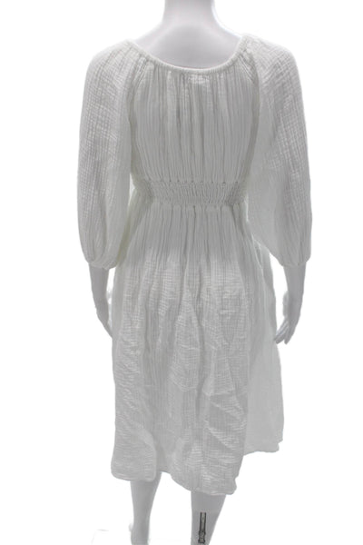 J Crew Women A-Line Sundress White Cotton 3/4 Sleeve Short Petite Size 2XS