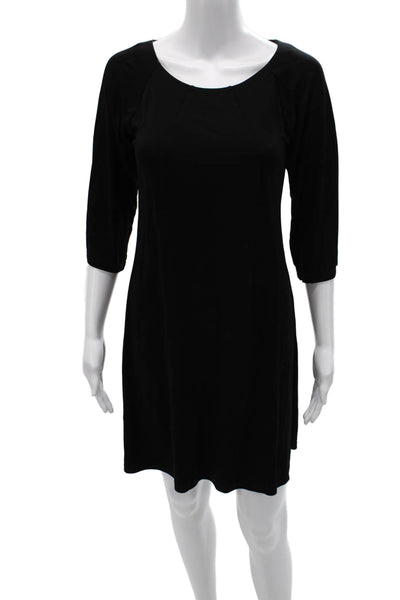 DKNY Womens Shift Dress Black 3/4 Sleeve Round Neck Short Size PP