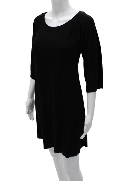 DKNY Womens Shift Dress Black 3/4 Sleeve Round Neck Short Size PP