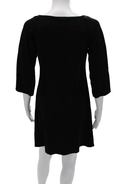 DKNY Womens Shift Dress Black 3/4 Sleeve Round Neck Short Size PP