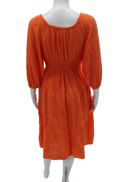 J Crew Womens Fit & Flare Orange Cotton Dress 3/4 Sleeve Round Neck Size 2XS