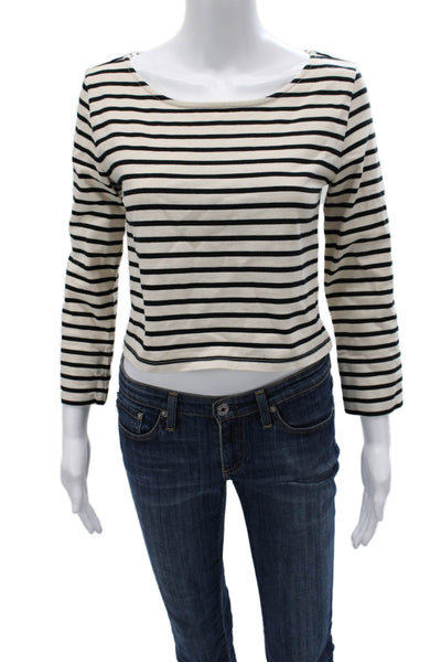 Alice + Olivia Womens Cropped Striped Cotton Tee 3/4 Sleeve Size S
