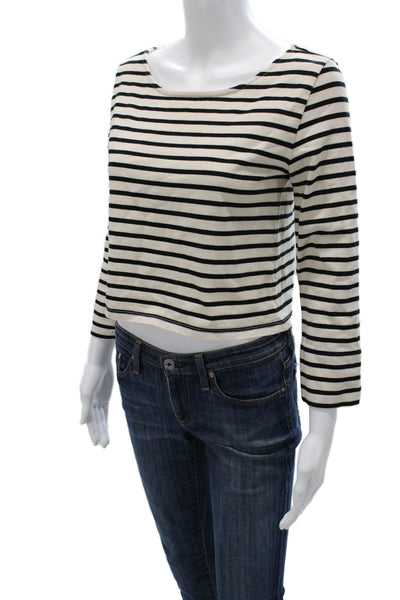 Alice + Olivia Womens Cropped Striped Cotton Tee 3/4 Sleeve Size S