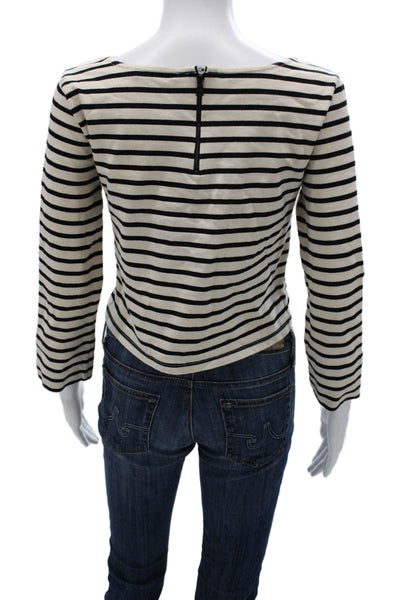 Alice + Olivia Womens Cropped Striped Cotton Tee 3/4 Sleeve Size S