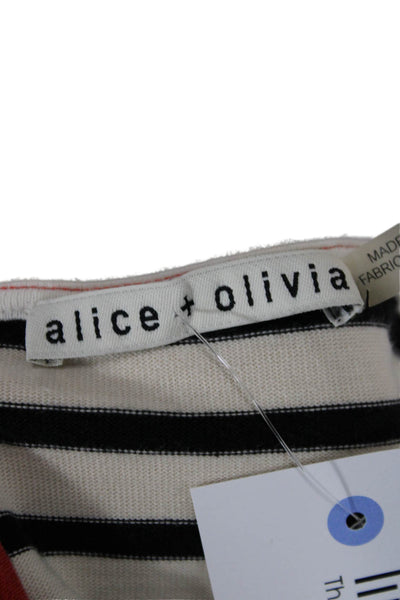 Alice + Olivia Womens Cropped Striped Cotton Tee 3/4 Sleeve Size S
