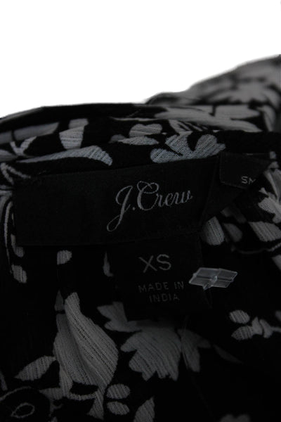 J Crew Womens Black Floral Bird Short Sleeve Round Neck Blouse Size XS