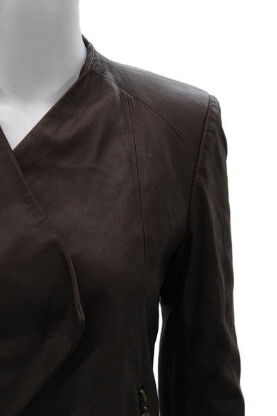 Neiman Marcus Womens Genuine Leather Brown Zip Jacket Long Sleeve Size S