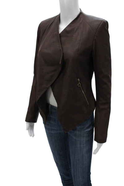 Neiman Marcus Womens Genuine Leather Brown Zip Jacket Long Sleeve Size S