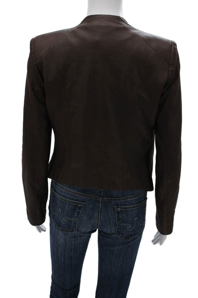 Neiman Marcus Womens Genuine Leather Brown Zip Jacket Long Sleeve Size S