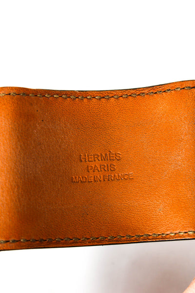 Hermes Womens G Plated Teal Leather Collier de Chien Cuff Bracelet 7.5"