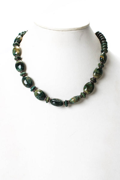 Designer Womens 925 Silver Green Jasper Beaded Necklace 19" 75.7g