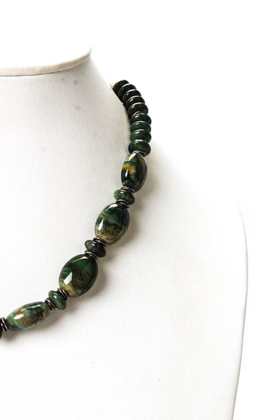 Designer Womens 925 Silver Green Jasper Beaded Necklace 19" 75.7g