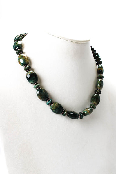 Designer Womens 925 Silver Green Jasper Beaded Necklace 19" 75.7g