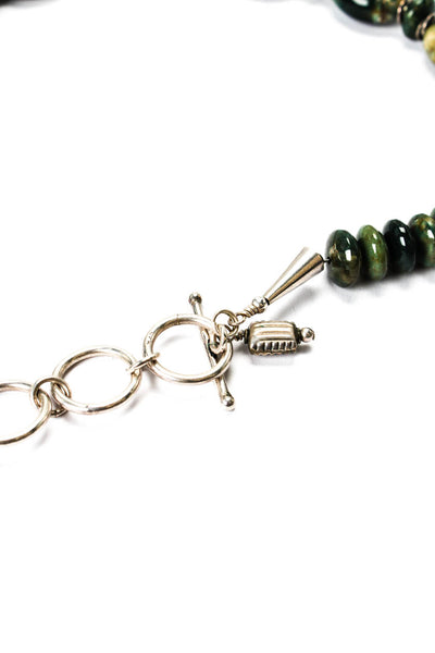 Designer Womens 925 Silver Green Jasper Beaded Necklace 19" 75.7g