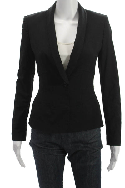 Karen Millen Womens Black V Neck Blazer Long Sleeve Button Size 4