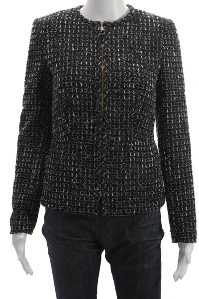 Donna Karan Women Checked Black Blazer Long Sleeve Poly Blend Size 2