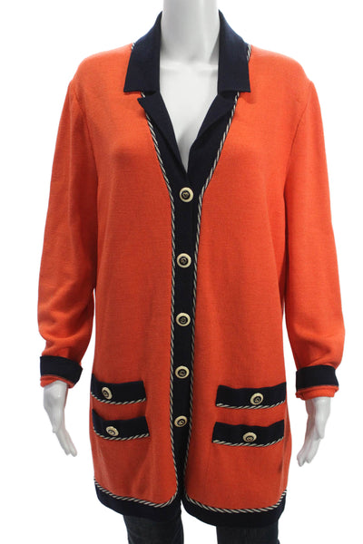 St John Collection Marie Gray Unisex Cardigan Orange Wool Size 14